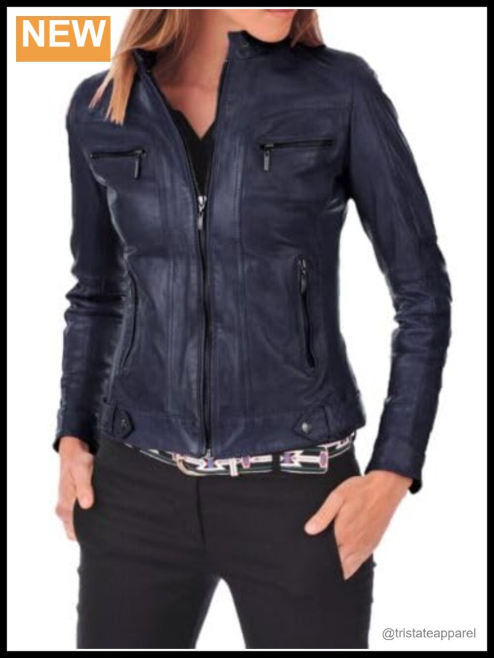 Genuine Lambskin Leather Motorcycle Jacket for Women, Zipper, Quilted